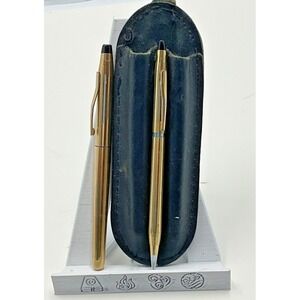 Cross Vintage Gold Filled felt Pen & Pencil Set with Leather Case